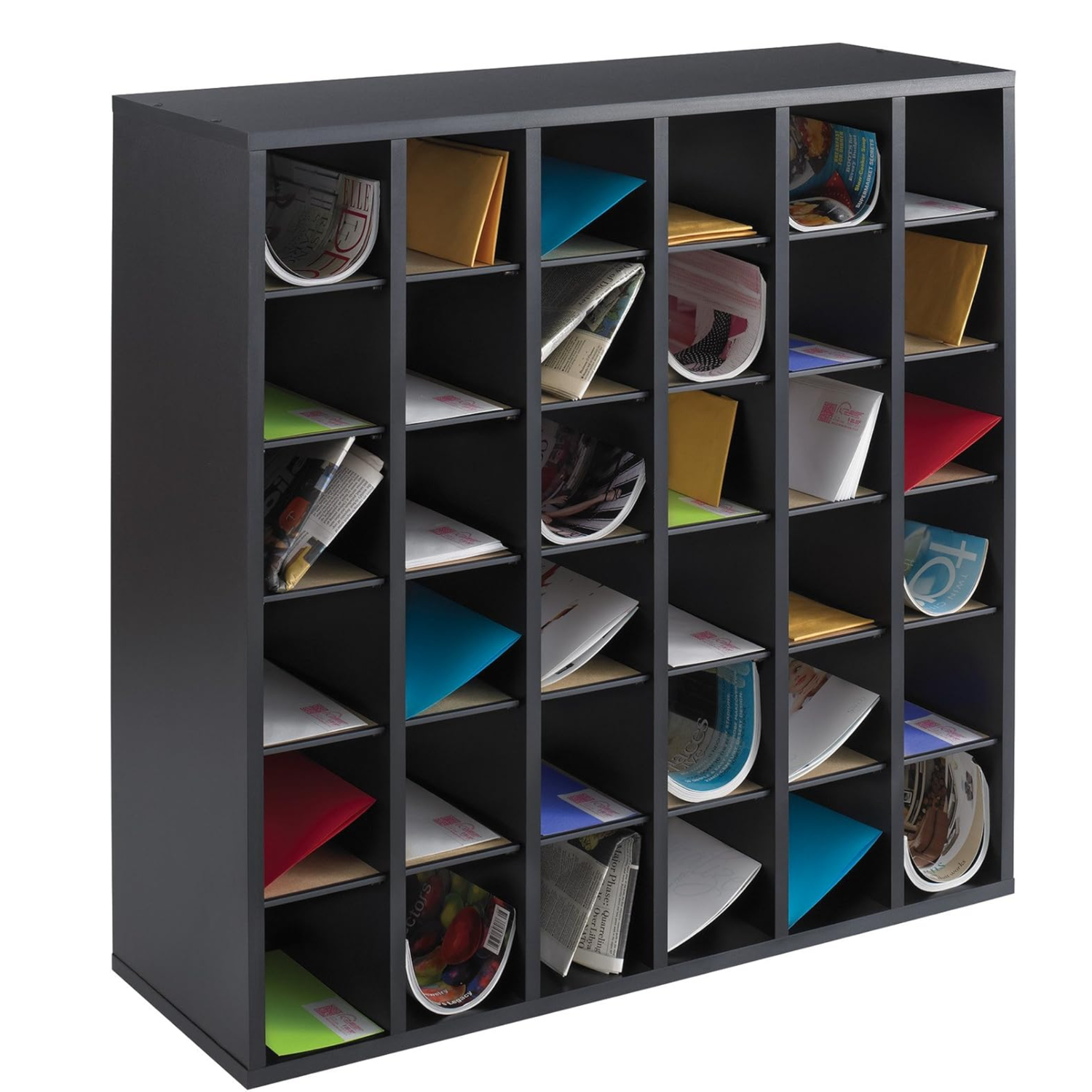 36-opening-safco-mail-sorter-7766BL-black-wood-interoffice-use