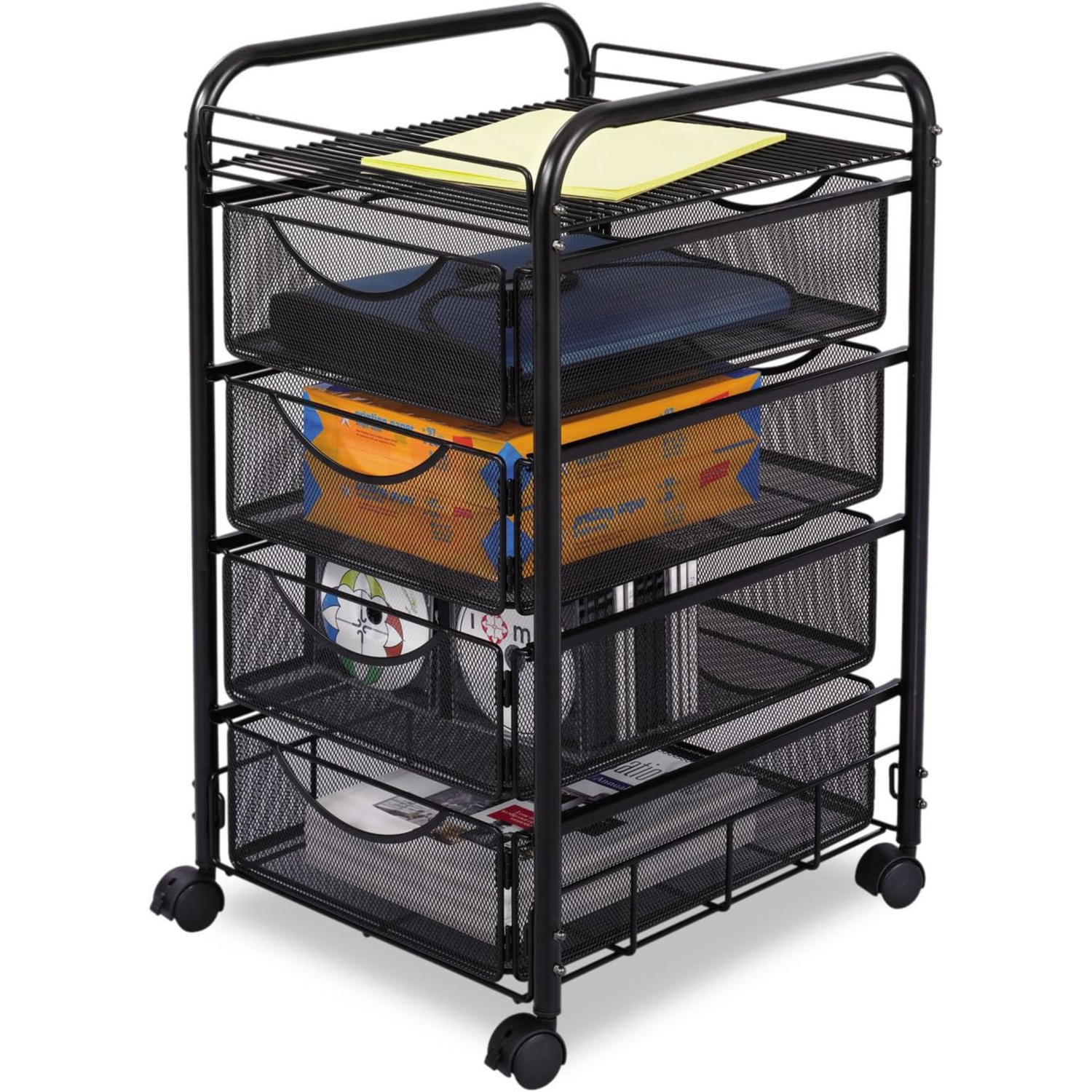 5214BL-Safco-Black-Mesh-File-Cart-4-Drawer-Rolling-Office-Organizer