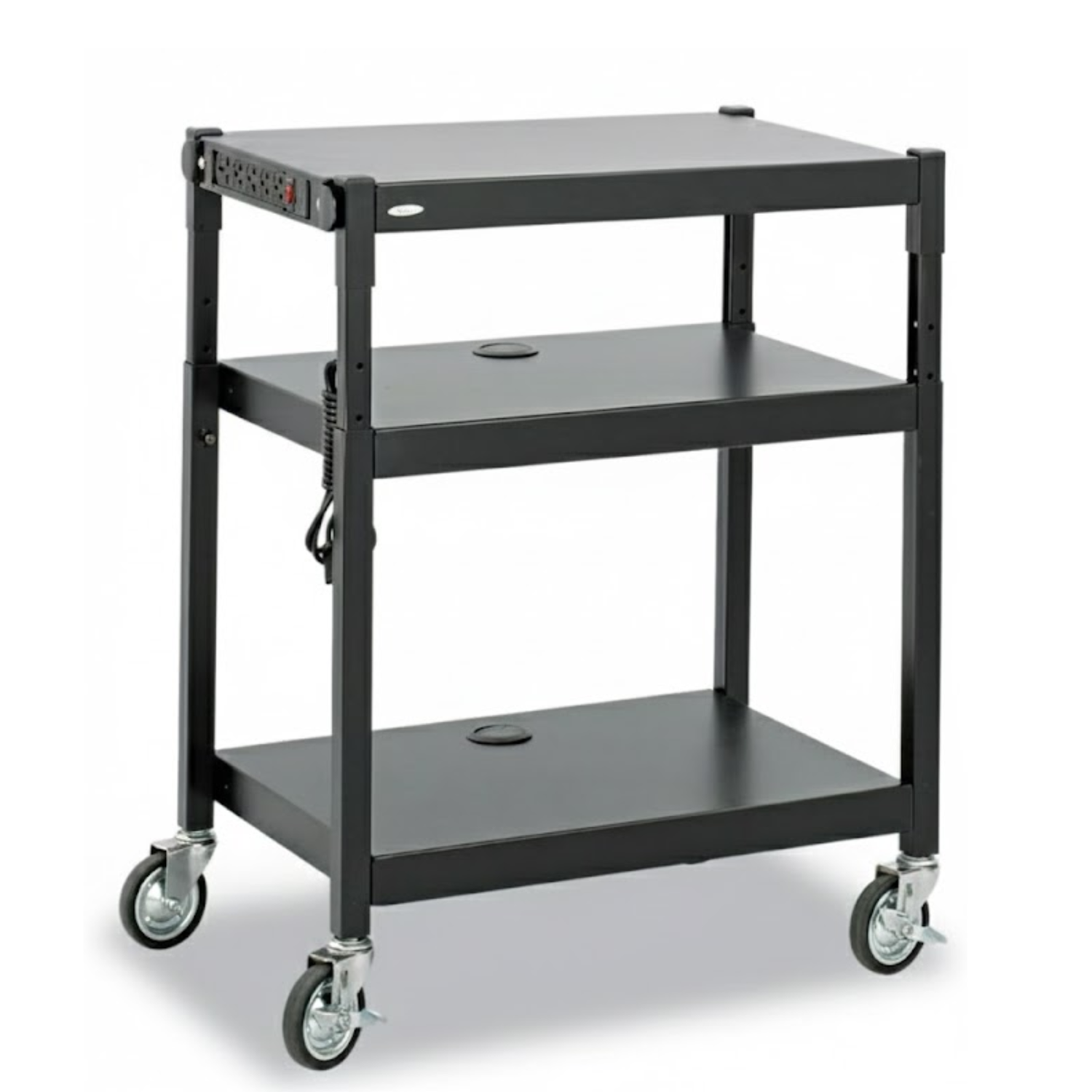 8932BL-Safco-Black-Steel-Adjustable-Height-Cart-AV-projector-stand-on-wheels