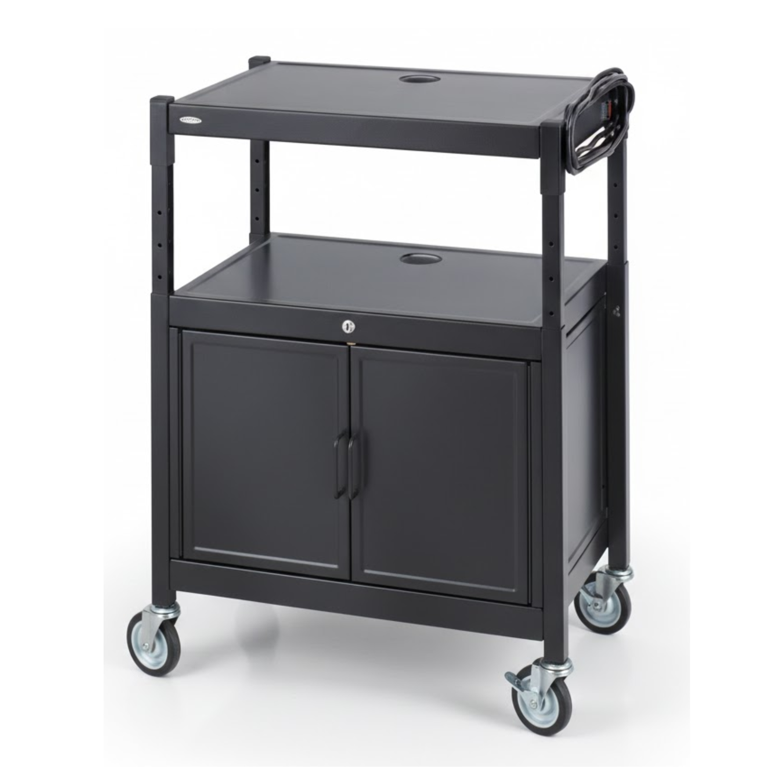 8943BL-Safco-Black-Steel-Adjustable-AV-Cart-projector-stand-with-storage-cabinet