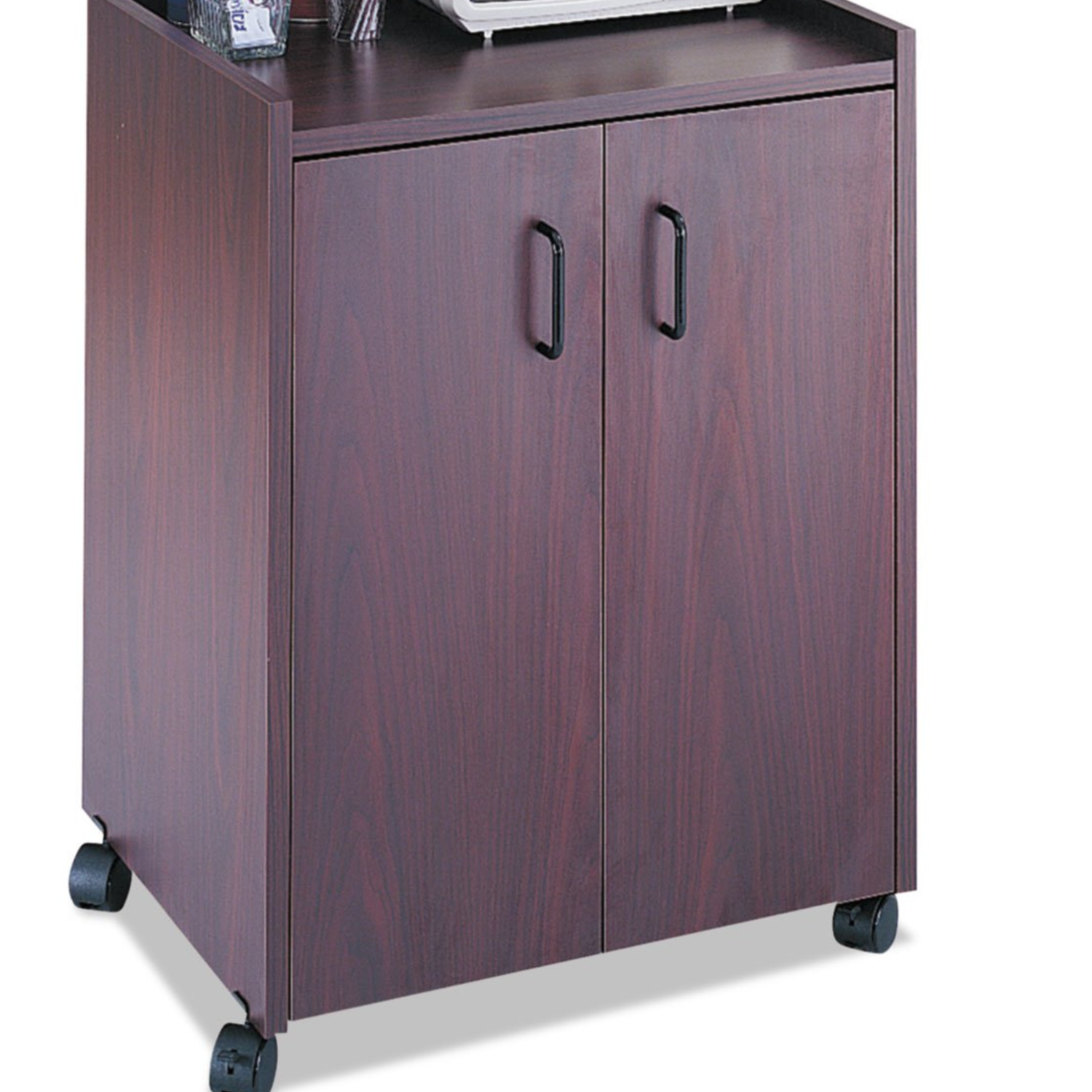 8953MH-Safco-Mahogany-Mobile-Beverage-Cart-with-locking-cabinet-storage