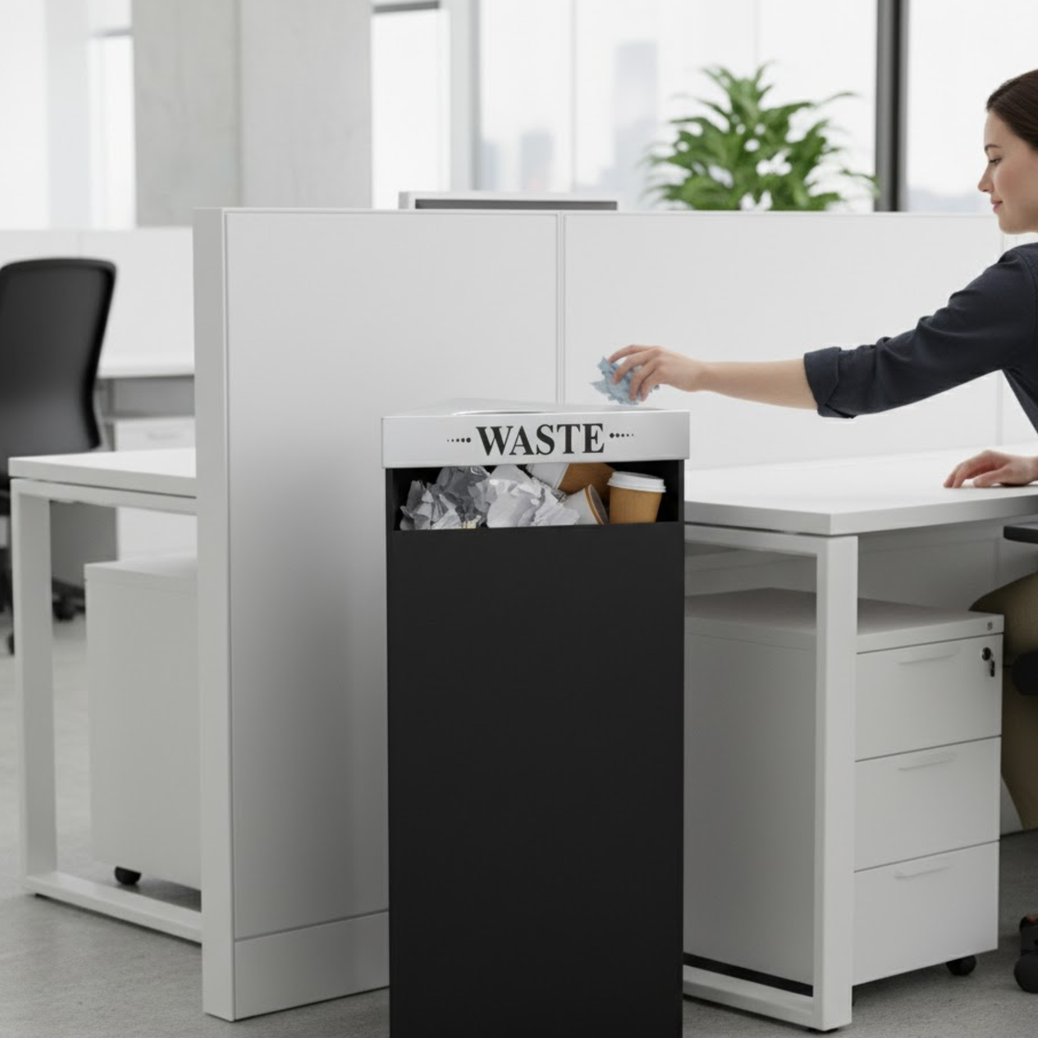 9552BL-Black-Trifecta-Waste-Unit-Base-Metal-Recycling-Receptacle