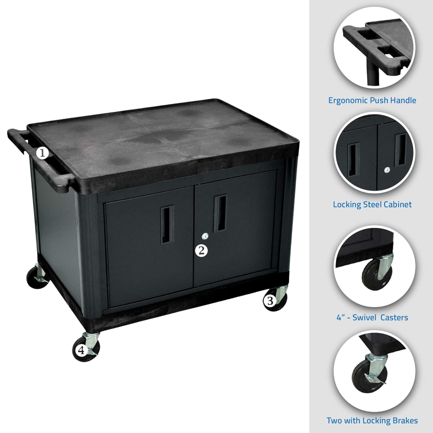 AV-Cart-Luxor-27H-Black-Two-Large-Shelves-With-Cabinet-LP27C-B