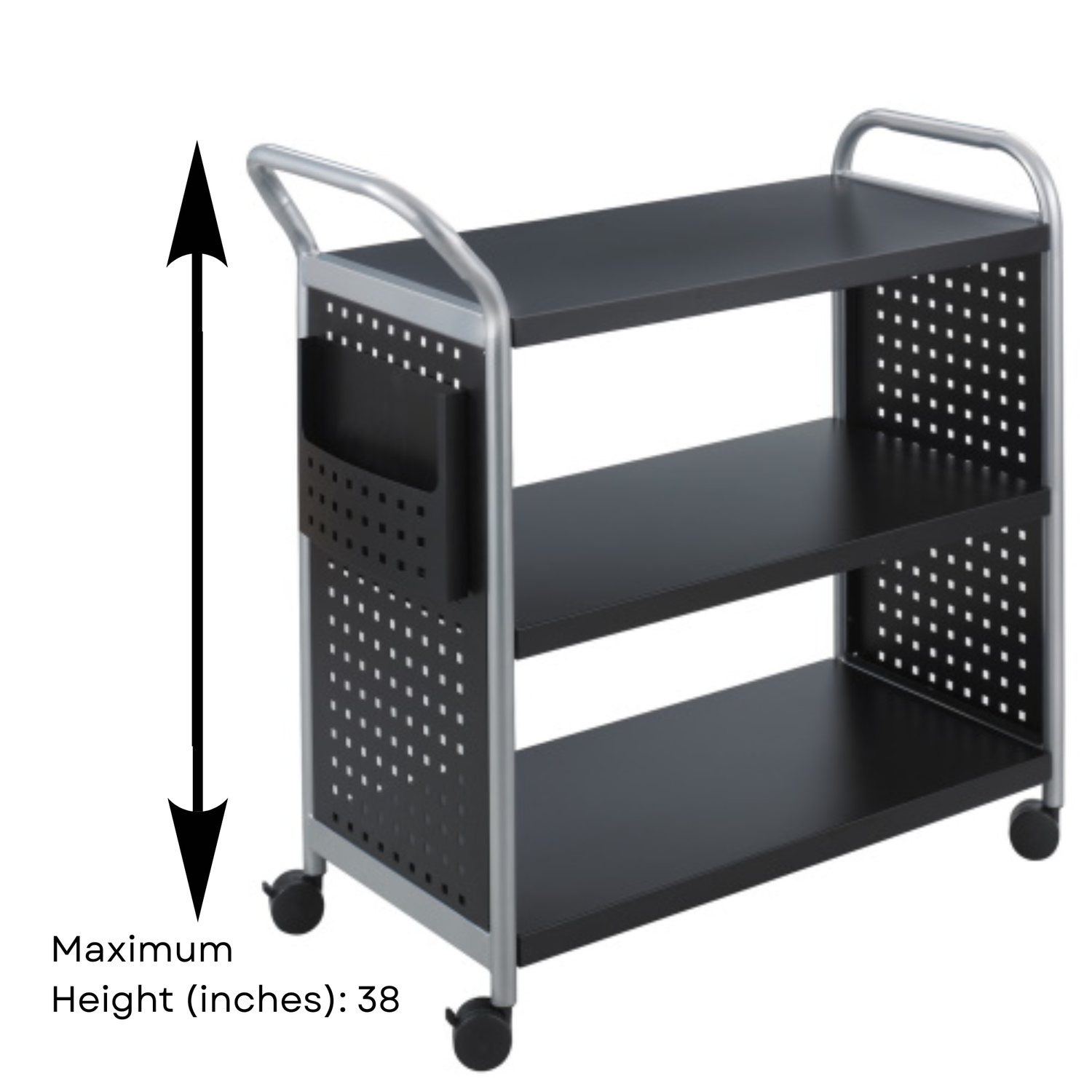 Black-3-tier-rolling-utility-cart-Safco-Scoot-5339BL-with-casters-and-handle