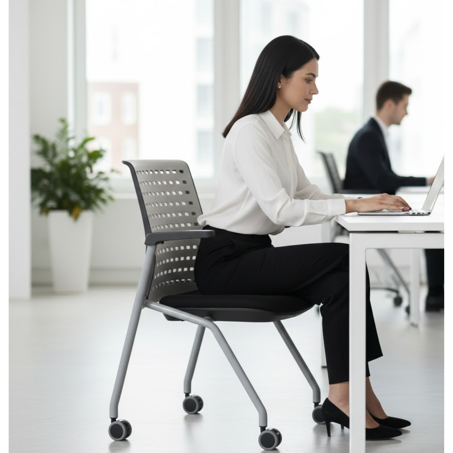 Black-Arm-Chairs-Safco-Thesis-Nesting-KTS1SGBLK-Two-Chairs-Durable-Steel-Frame