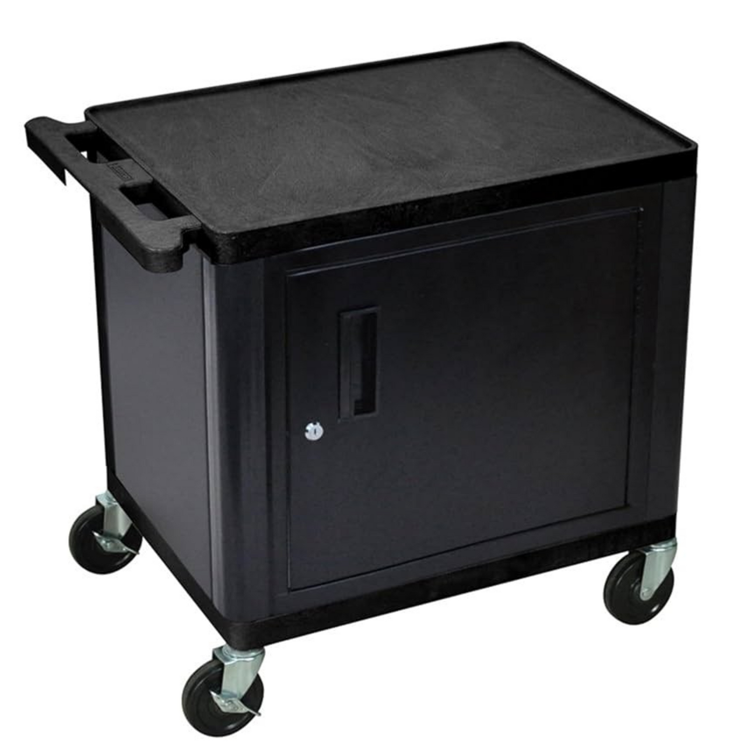 Black-Luxor-27-inch-AV-cart-two-shelves-with-locking-cabinet