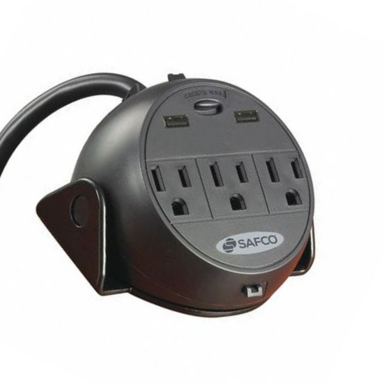 Black-Safco-clamp-on-desk-power-module-with-USB-model-2078BL