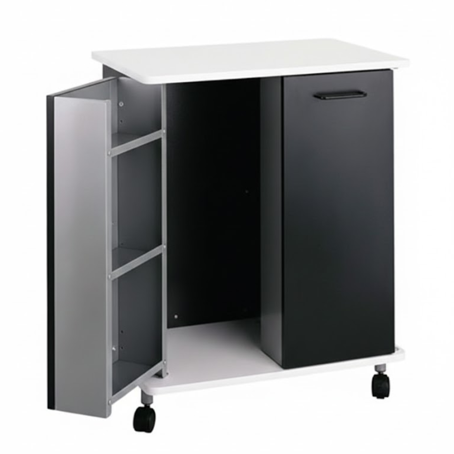 Black-breakroom-supply-cabinet-Safco-Refreshment-Stand-for-condiments