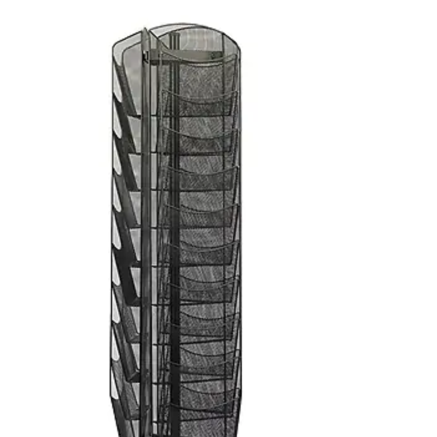 Black-mesh-rotating-magazine-rack-Safco-5577BL-floor-standing-literature-holder