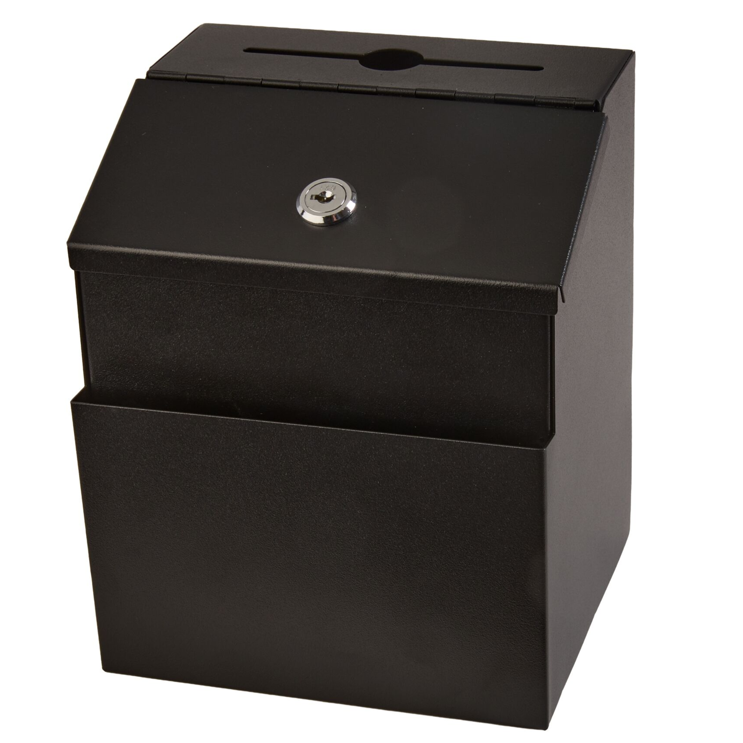 Black-metal-Safco-Suggestion-Box-4232BL-employee-input-bin