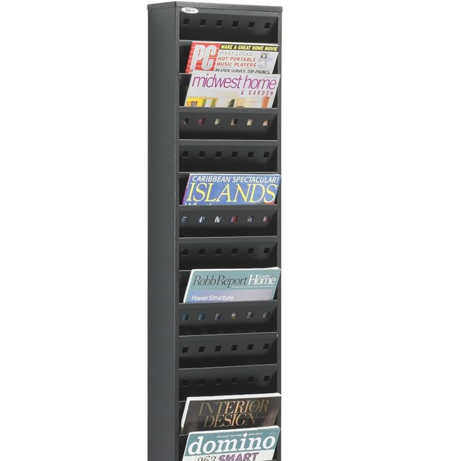 Black-metal-wall-mount-magazine-rack-23-pockets-Safco-4322BL-brochure-holder