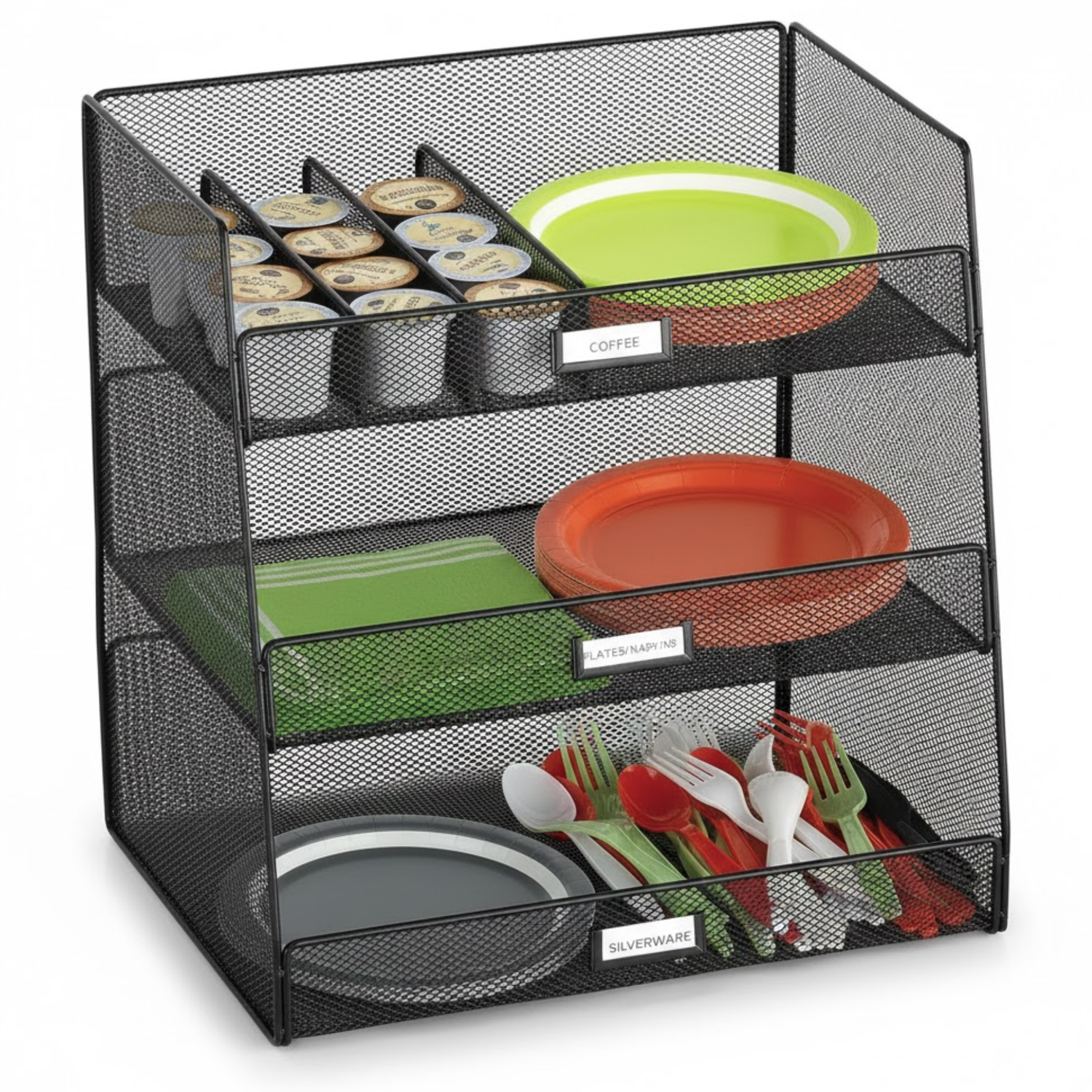 Black-modular-office-breakroom-organizer-Safco-Onyx-for-cups-and-condiments