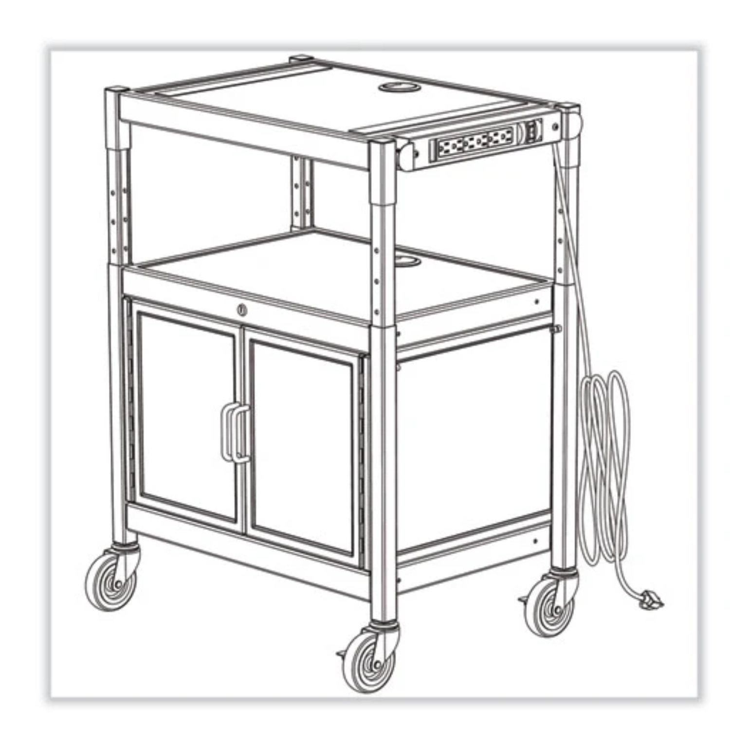 Black-rolling-audiovisual-utility-cart-Safco-8943BL-three-shelves-locking-doors
