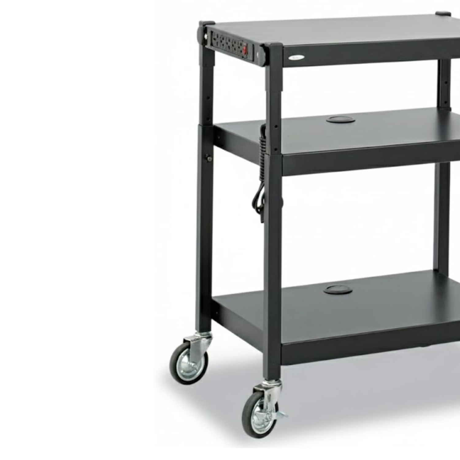 Black-steel-adjustable-height-utility-cart-Safco-8932BL-with-two-shelves-and-casters