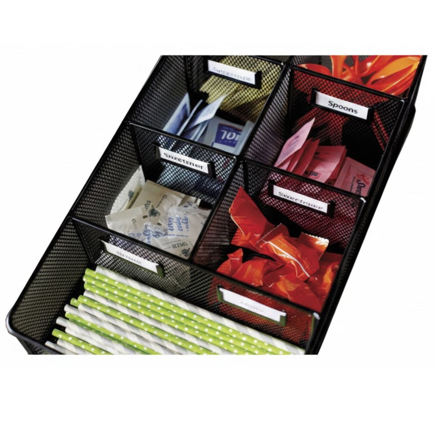 Black-steel-mesh-breakroom-condiment-carton-safco-3291bl