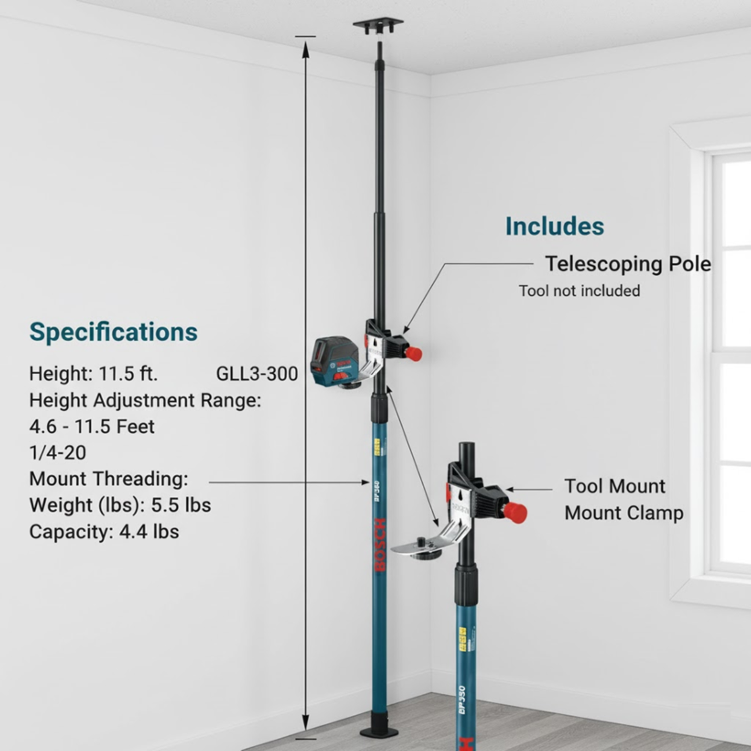 Bosch-BP350-Laser-Tool-Telescoping-Pole-Heavy-Duty-Mount