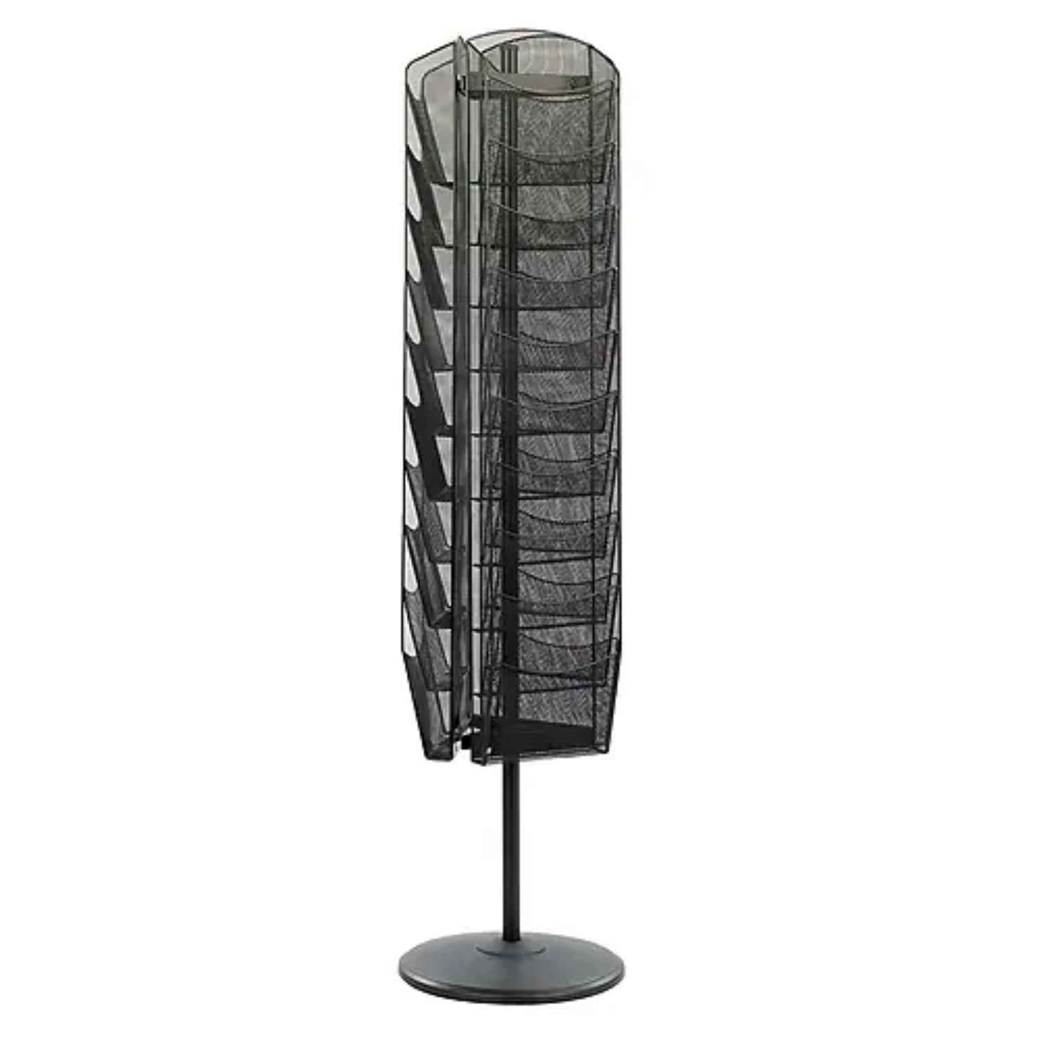 Commercial-black-mesh-magazine-spin-rack-Safco-lobby-waiting-room