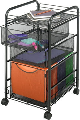 Safco Onyx Mesh File Cart with 1 File Drawer and 2 Small Drawers 5213BL