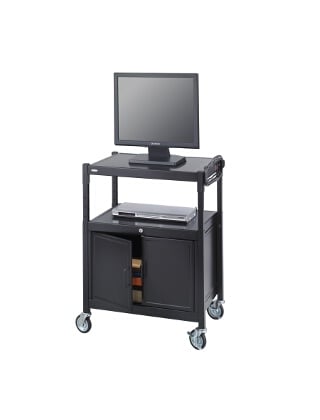 Safco Steel Adjustable AV Cart With Cabinet 8943BL (Black)