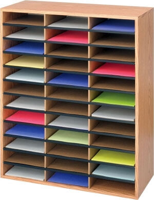 Safco Wood/Corrugated Literature Organizer, 36 Compartment 9403MO (Medium Oak)