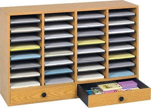 Safco Wood Adjustable Literature Organizer, 32 Compartment with Drawers 9494MO (Medium Oak)