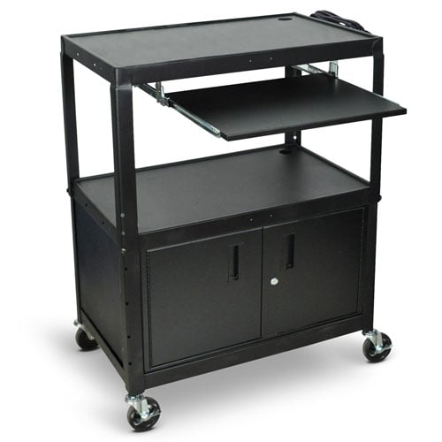 Luxor Extra-Large Adjustable-Height Steel Cart with Pullout Keyboard Tray and Cabinet - AVJ42XLKBC - Titan Tools Direct