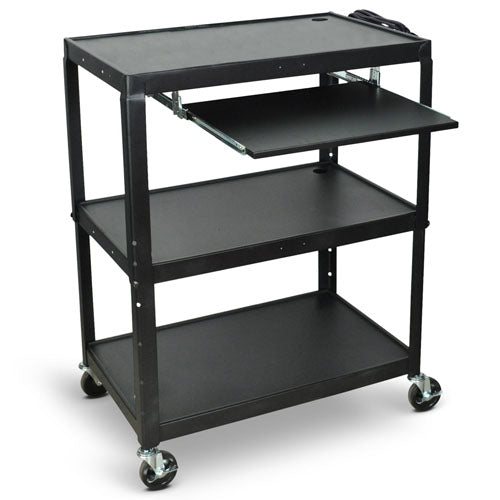 Luxor Extra-Large Adjustable-Height Steel AV Cart with Pullout Keyboard Tray- AVJ42XLKB - Titan Tools Direct