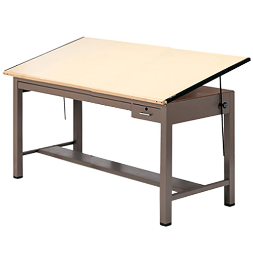 Mayline 7736B Ranger Steel Four-Post Drafting Table with Tool & Plan Drawers, 60 W x 37.5 D - Black Base with Birch Top