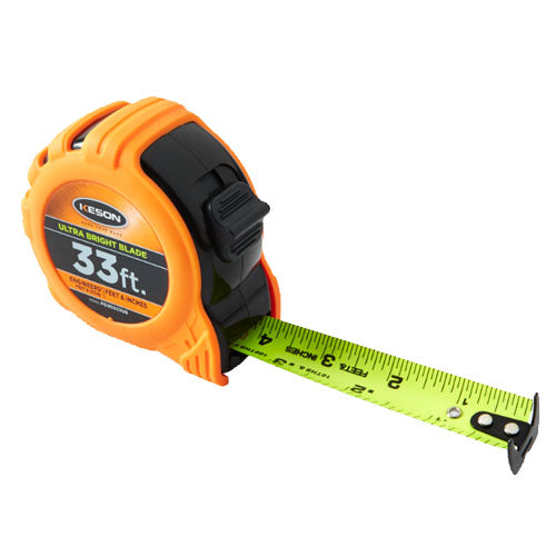 Keson Ultra-Bright 33 ft Short Tape - Feet, 10ths, 100ths, and Inches, 8ths, 16ths - PG181033UB - Titan Tools Direct