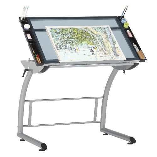 Studio Designs 10089-Silver/Blue Glass - 35 x 23.5 Triflex Drawing Table - Titan Tools Direct