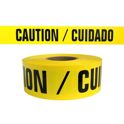 Presco Standard Yellow 3 mil CAUTION/CUIDADO Barricade Tape 3" x 1000' - B3103Y13 (Case of 8 Rolls)
