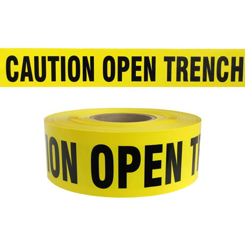  Presco Standard Yellow 3 mil CAUTION OPEN TRENCH Barricade Tape 3" x 1000' - B3103Y3 (Case of 8 Rolls) - Titan Tools Direct