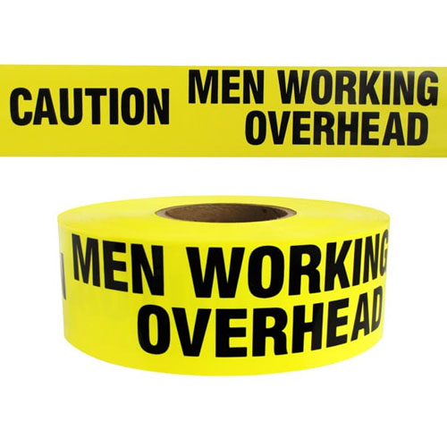 Presco Standard Yellow 3 mil CAUTION MEN WORKING OVERHEAD Barricade Tape 3" x 1000' - B3103Y43 (Case of 8 Rolls)