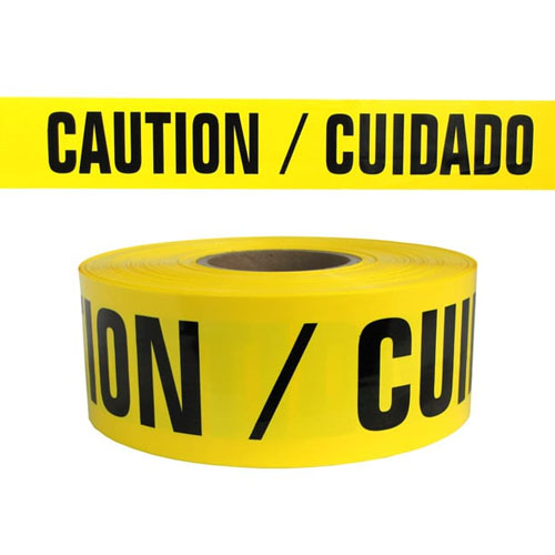 Presco Standard Yellow 4 mil CAUTION/CUIDADO Barricade Tape 3" x 1000' - B3104Y13 (Case of 8 Rolls)