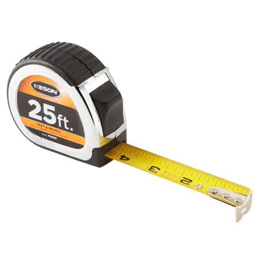 Keson Chrome Series 25' Short Tape Measure - Feet, 10ths, and 100ths - PG1025