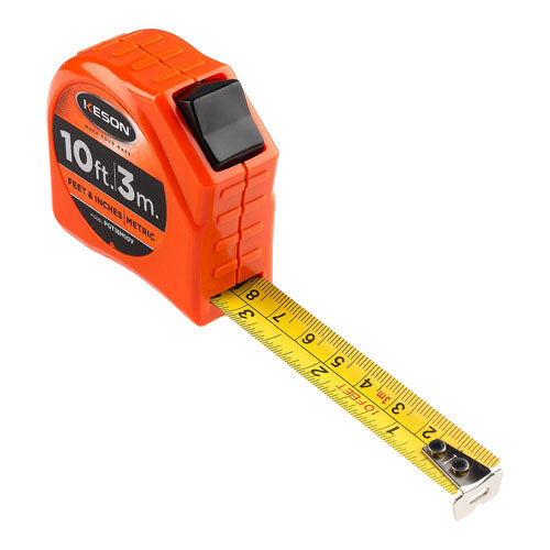 Keson Toggle Series 10 ft/3m Short Tape Measure - Feet, Inches, 8ths, 16ths, and Metric - PGT18M10V