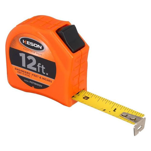 Keson Toggle Series 12 ft Short Tape Measure - Feet, 10ths, 100ths, and Inches, 8ths, 16ths - PGT181012V - Titan Tools Direct