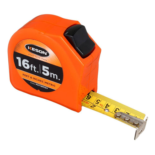 Keson Toggle Series 16 ft/5m Short Tape Measure - Feet, Inches, 8ths, 16ths, and Metric - PGT18M16V