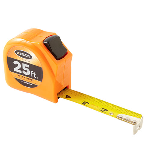 Keson Toggle Series 25 ft Short Tape Measure - Feet, Inches, 8ths, 16ths - PGT1825V