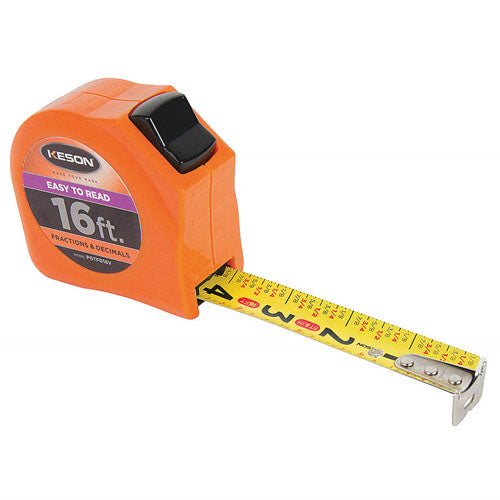 Keson Toggle Series 16 ft Short Tape Measure - Feet, Inches, 8ths, 16ths and Decimal - PGTFD16V