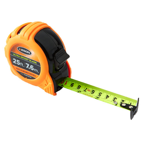 Keson Ultra-Bright 25 ft/7.6 ft Short Tape - Feet, Inches, 8ths, 16ths, and Metric - PG18M25UB