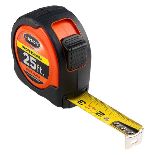 Keson 25 ft Professional Short Tape - Orange - Feet, Inches, 8ths, 16ths - PGPRO1825V