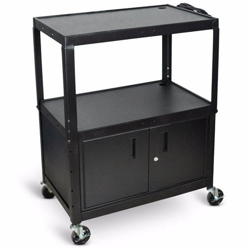 Luxor Extra Large Adjustable Height Electric Steel AV Cart - Three Shelves - Black - AVJ42XLC - Titan Tools Direct