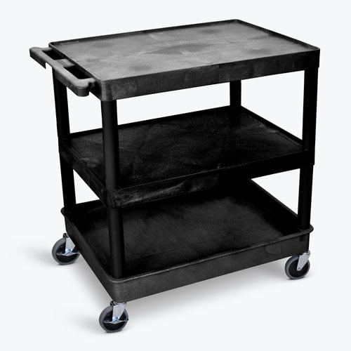 Luxor TC Series 32"W x 24"D Utility Tub Cart - 3 Shelves - Black - TC221-B