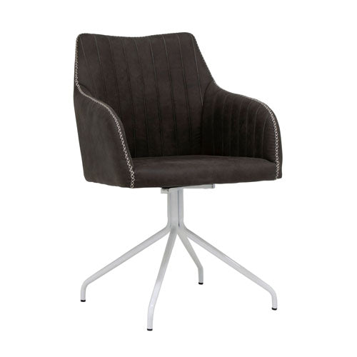 Studio Designs Adelaide Swivel Home Office Accent Chair with Arms in White Metal Legs and Dark Grey Faux Suede - 52002