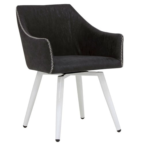 Studio Designs Sydney Swivel Home Office Accent Chair with Arms in White Metal Legs and Patterned Dark Gray Faux Leather - 52004