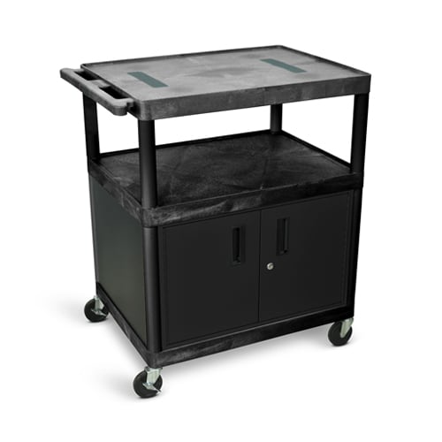 Luxor 40"H AV Cart - Three Shelves with Cabinet - Black - LE40C-B - Titan Tools Direct