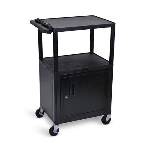 Luxor 42"H AV Cart - Three Shelves with Cabinet - Black - LE42C-B - Titan Tools Direct