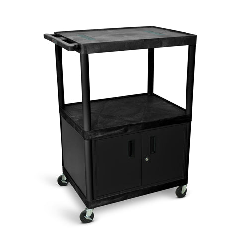 Luxor 48"H AV Cart - Three Shelves with Cabinet - Black - LE48C-B