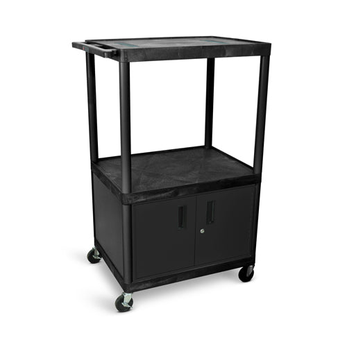 Luxor 54"H AV Cart - Three Shelves with Cabinet - Black - LE54C-B